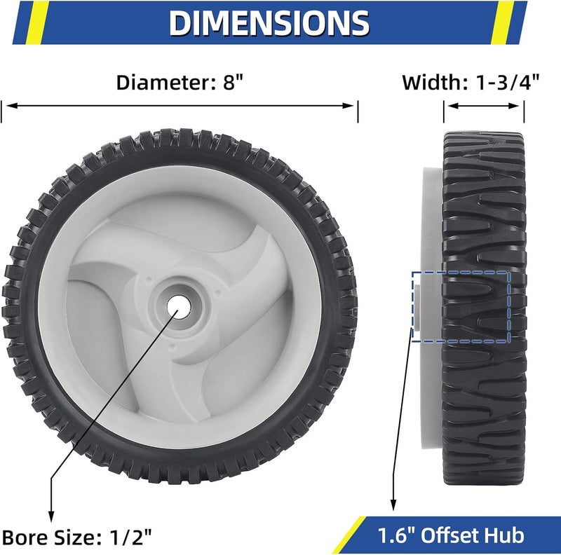 GICOOL 583719501 194231X460 Front Drive Wheels, 8 Inch Wheels Fit for Craftsman Husqvarna & HU Self Propelled Lawn Mower, Pack of 2 - Image 2